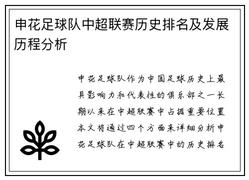申花足球队中超联赛历史排名及发展历程分析